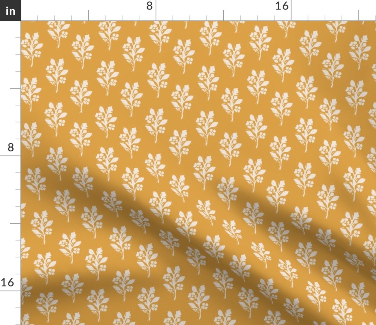 Vintage Cream Floral Sunny Yellow Orange Gold Marigold Golden Botanical Ochre Block Print Custom Printed Fabric by Spoonflower Various Fabrics by the Yard or Fat Quarter